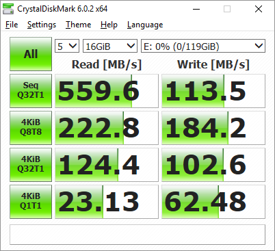Silicon Power A55 128 GB, CrystakDiskMark 16GiB, Asus H81M-Plus.png